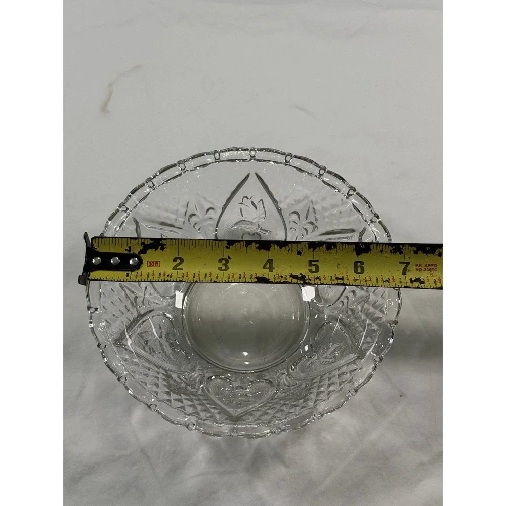 Vintage Cut Glass Fruit/Candy Dish. Fleur de Lis & Diamond with Beaded‎ Edge